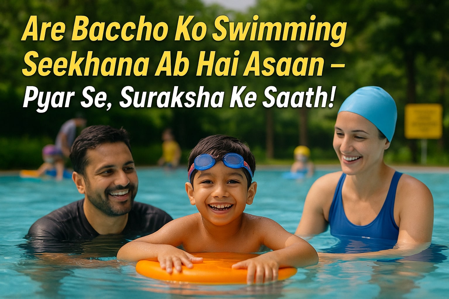 Bacchon-ko-swimming-kaise-sikhayen.jpg , baccho ko swimming sikhate huye unke parents